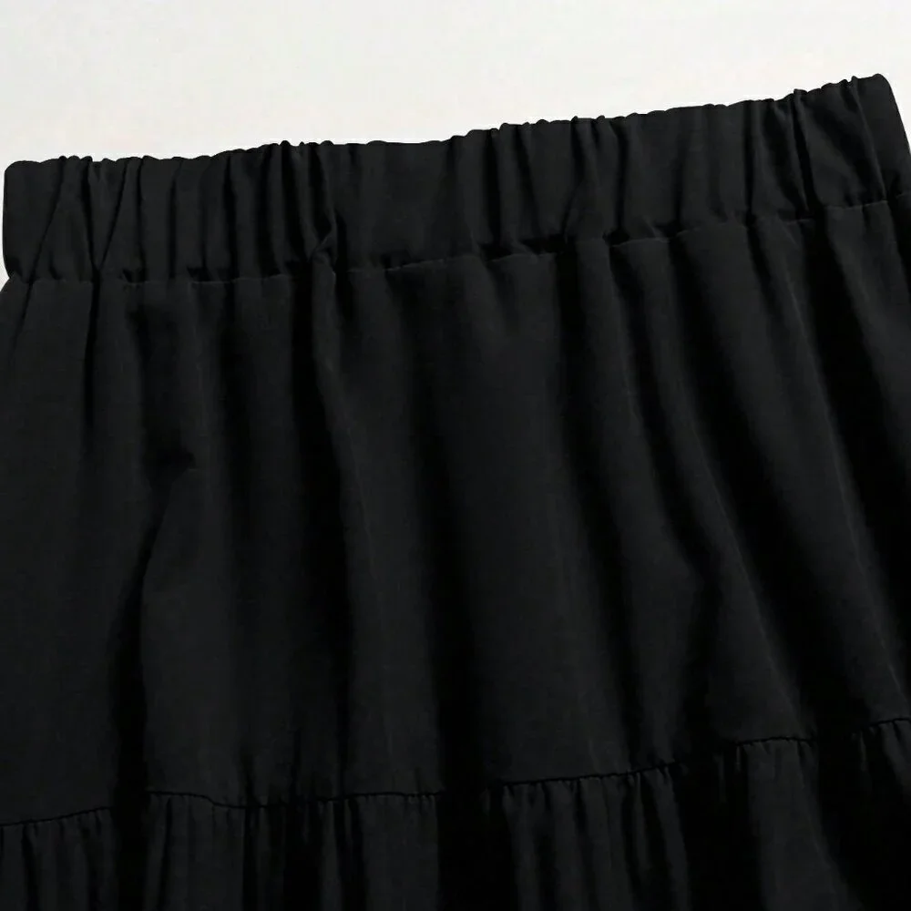 Black Casual Women's Solid Color A-Line Loose Skirt